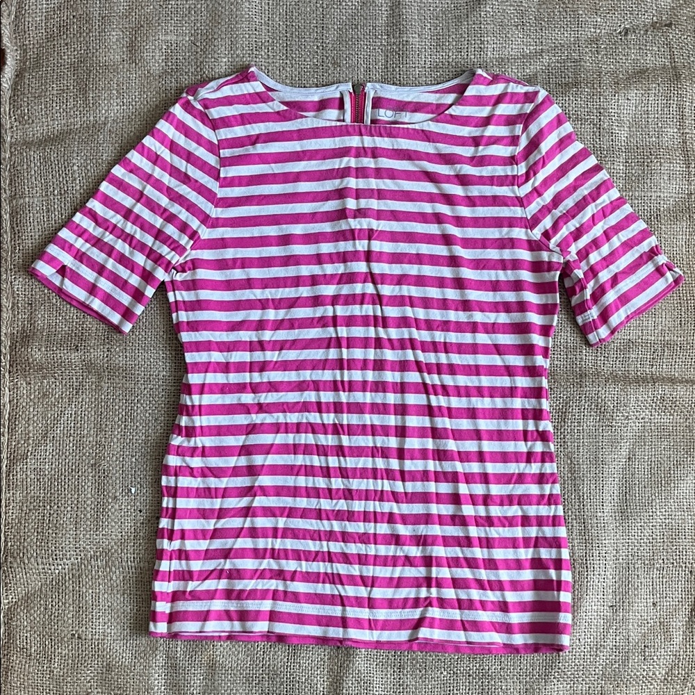Ann Taylor LOFT Womens Pink and White Striped Short Sleeve Tee Professional 
SP